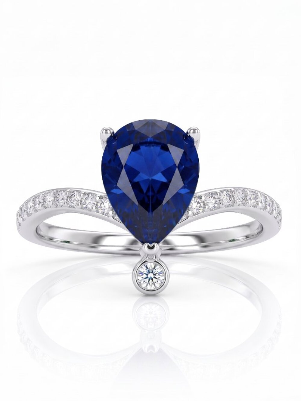 Blue Sapphire Pear Cut Gemstone ring, 925 Sterling Silver Charmed Aroma